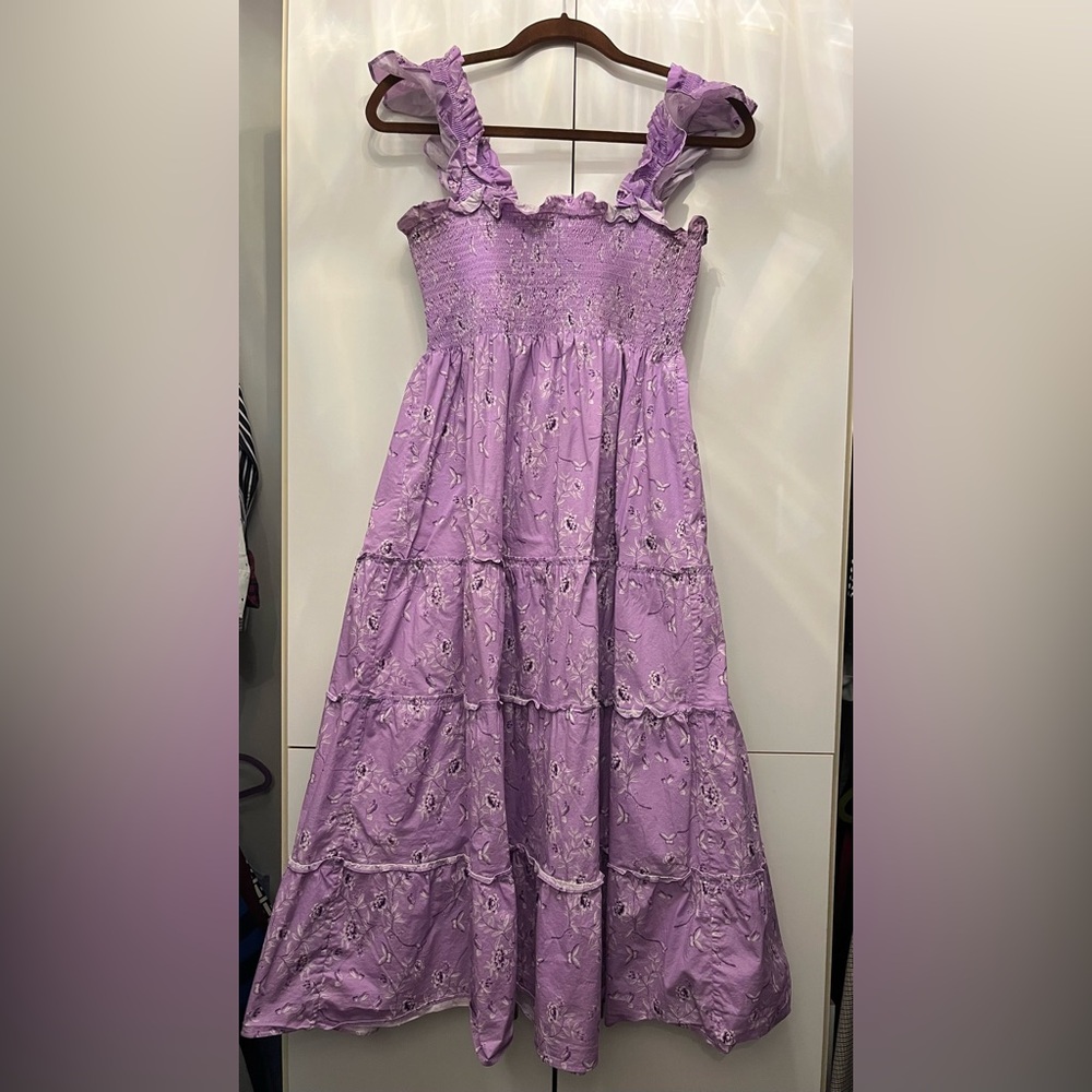 Hill House Lavender Ruffle Strap Tiered Midi Dress